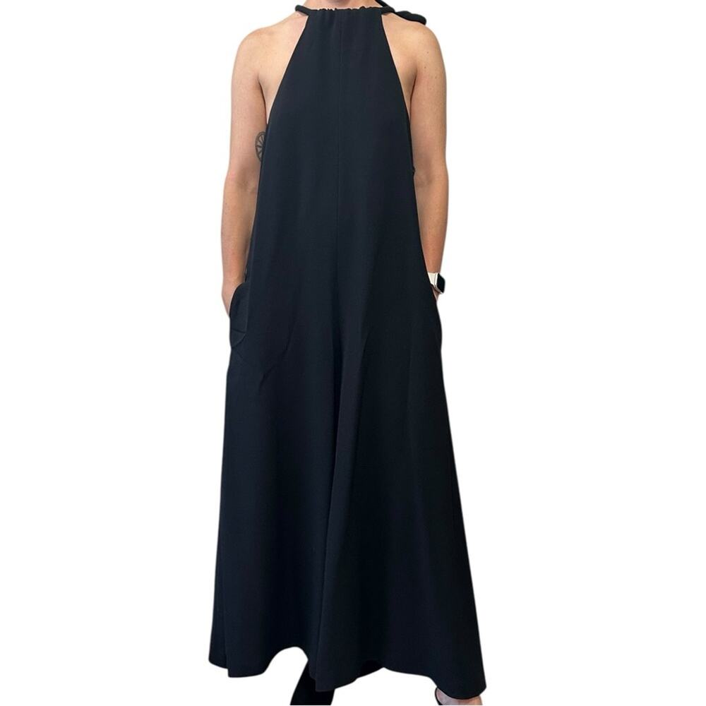 The Row Japron Halter Wide-leg Jumpsuit size XS Black Sleeveless Stretch-cady